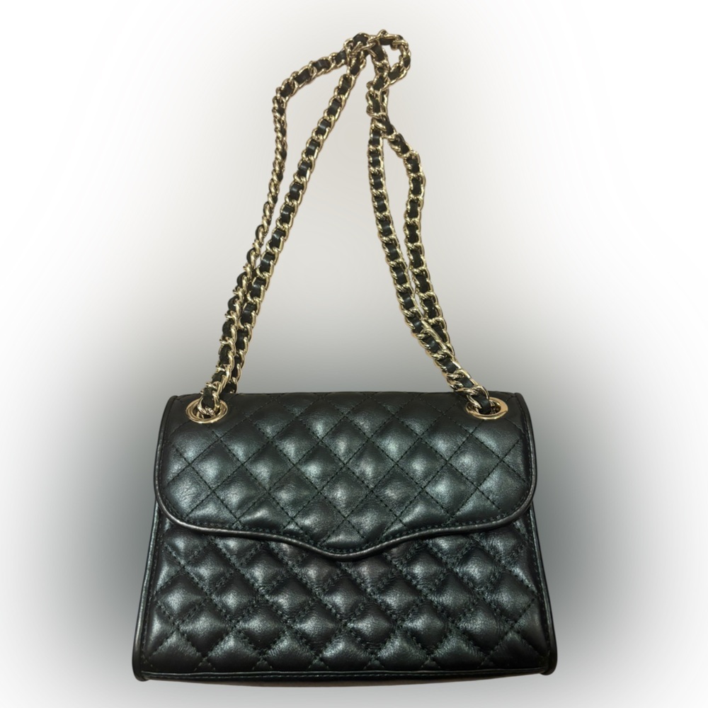 NWOT Rebecca Minkoff Quilted‎ Affair Black (Greenish Tint) Leather Shoulder Bag